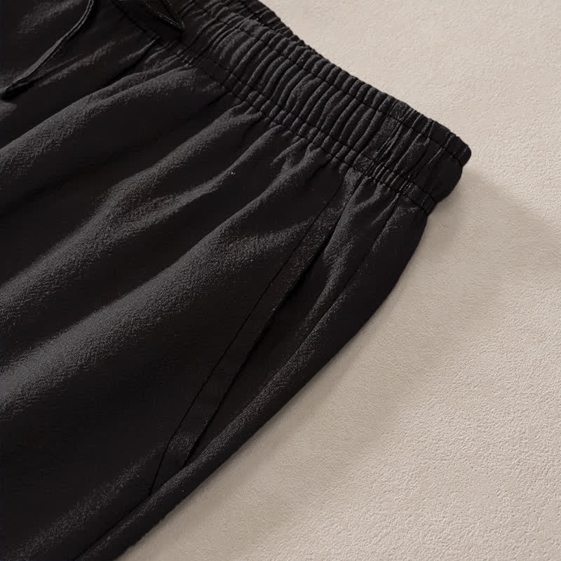 Nimara Ritual Cotton Golden Dragon Wave Pattern Men's Tapered Pants With Pockets