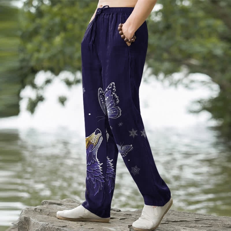 Nimara Ritual Cotton Butterfly Fox Pattern Men's Tapered Pants With Pockets