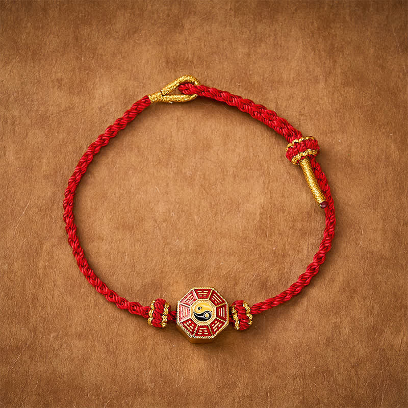 Nimara Ritual Braided Red String Bagua Chinese Coin Protection Adjustable Bracelet