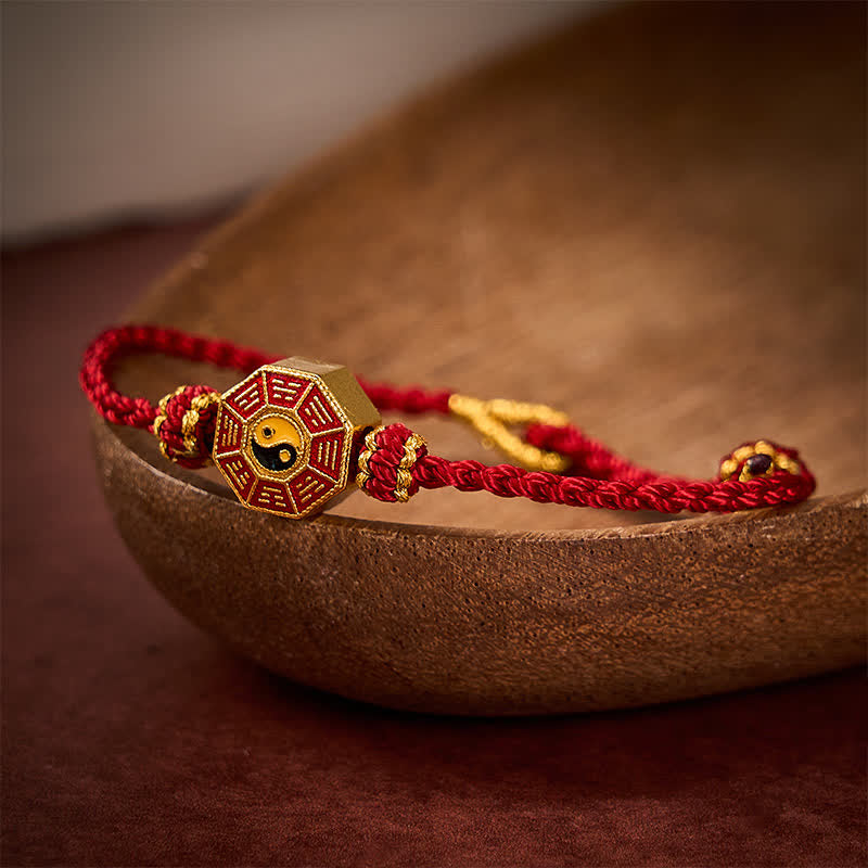 Nimara Ritual Braided Red String Bagua Chinese Coin Protection Adjustable Bracelet