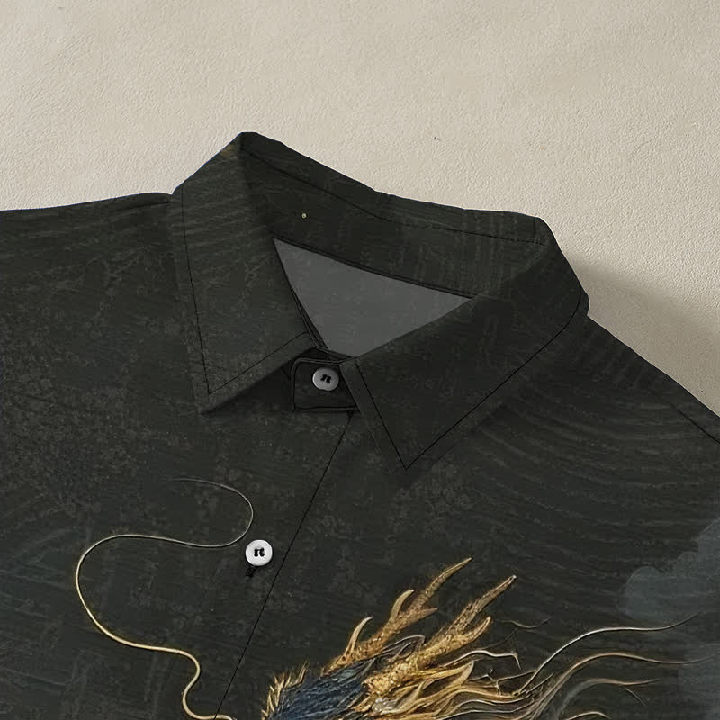 Nimara Ritual Golden Dragon Cloud Pattern Buttons Wrinkle-resistant Men's Short Sleeve Shirt
