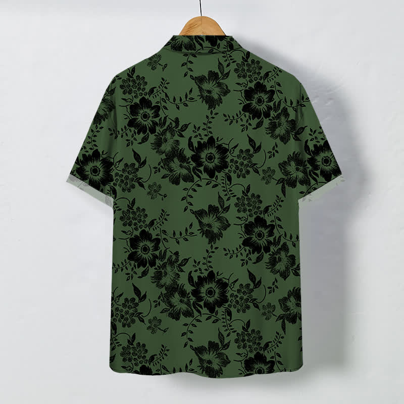 Nimara Ritual Black Floral Pattern Buttons Wrinkle-resistant Men's Short Sleeve Shirt