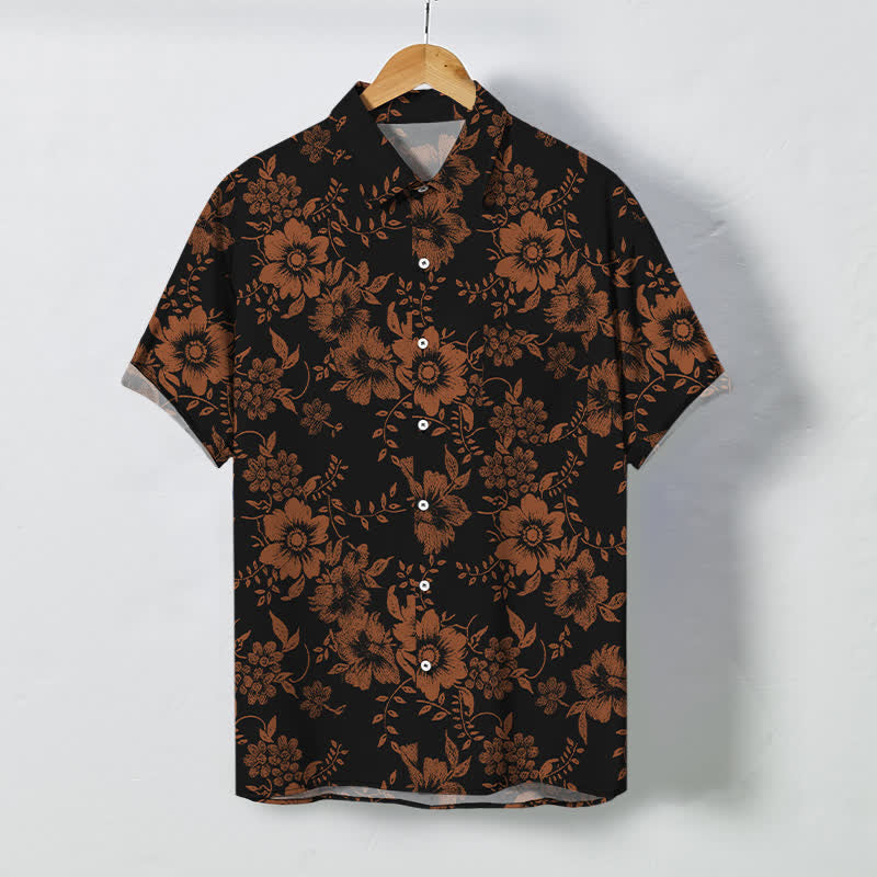 Nimara Ritual Black Floral Pattern Buttons Wrinkle-resistant Men's Short Sleeve Shirt