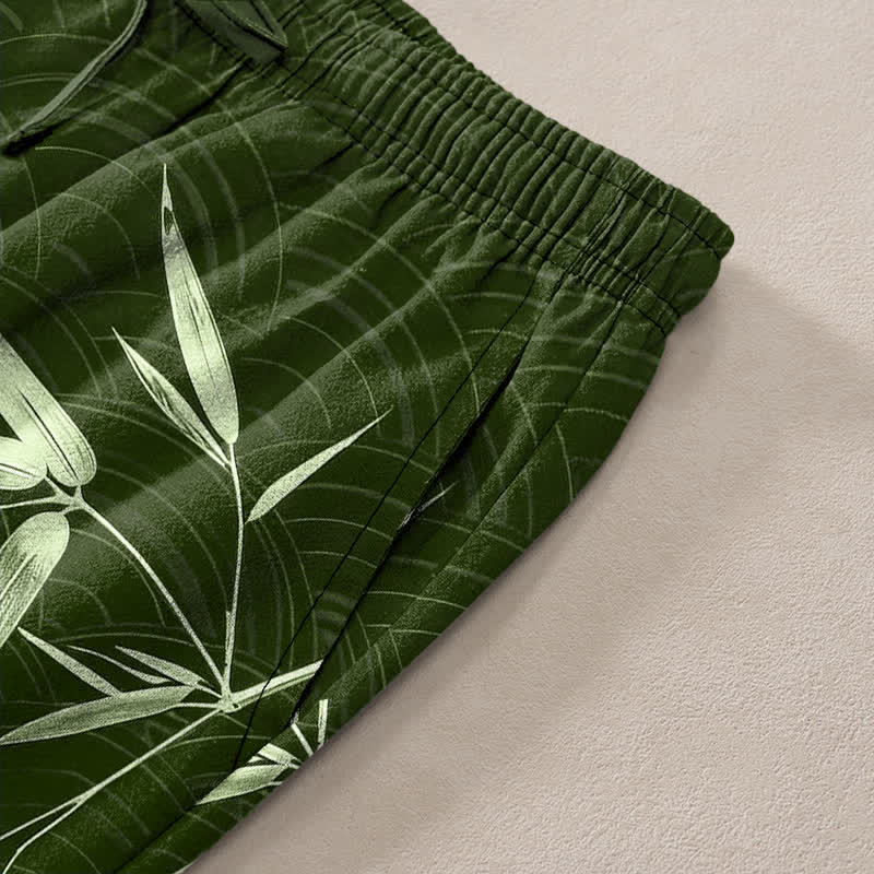 Nimara Ritual Cotton Bamboo Leaf Pattern Men's Tapered Pants With Pockets