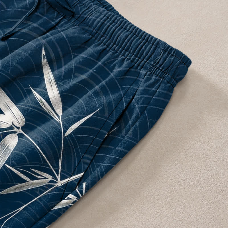 Nimara Ritual Cotton Bamboo Leaf Pattern Men's Tapered Pants With Pockets