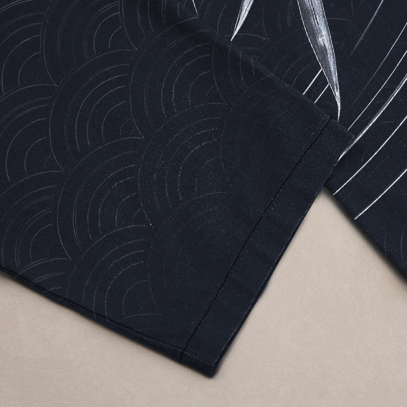 Nimara Ritual Cotton Bamboo Leaf Pattern Men's Tapered Pants With Pockets