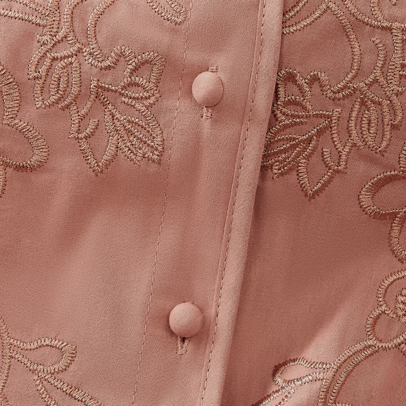 Nimara Ritual Summer Vintage Embroidery V-Neck Button-Up Floral Women's Elbow-Length Sleeve Shirts