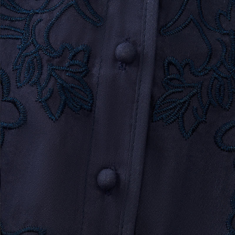 Nimara Ritual Summer Vintage Embroidery V-Neck Button-Up Floral Women's Elbow-Length Sleeve Shirts