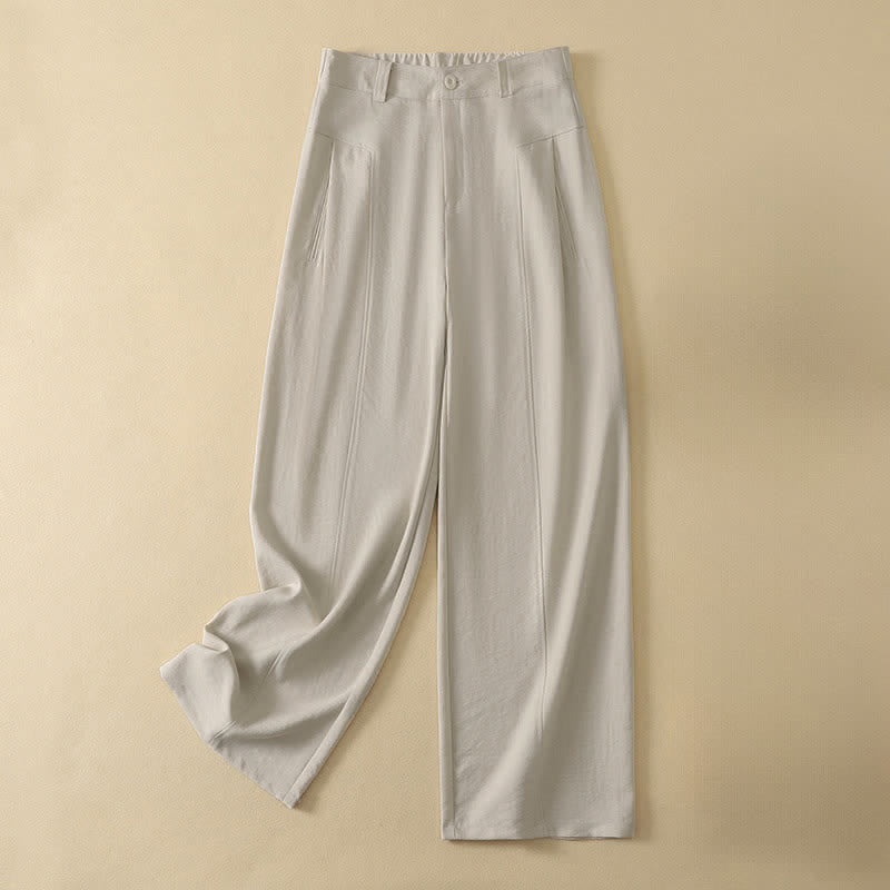 Nimara Ritual Spring Summer Minimalist Elegant Button Zipper Design Solid Cotton Long Pants Women's Straight Leg Pants With Pocket