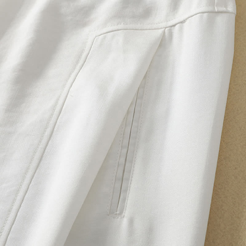 Nimara Ritual Spring Summer Minimalist Elegant Button Zipper Design Solid Cotton Long Pants Women's Straight Leg Pants With Pocket