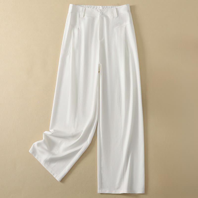 Nimara Ritual Spring Summer Minimalist Elegant Button Zipper Design Solid Cotton Long Pants Women's Straight Leg Pants With Pocket