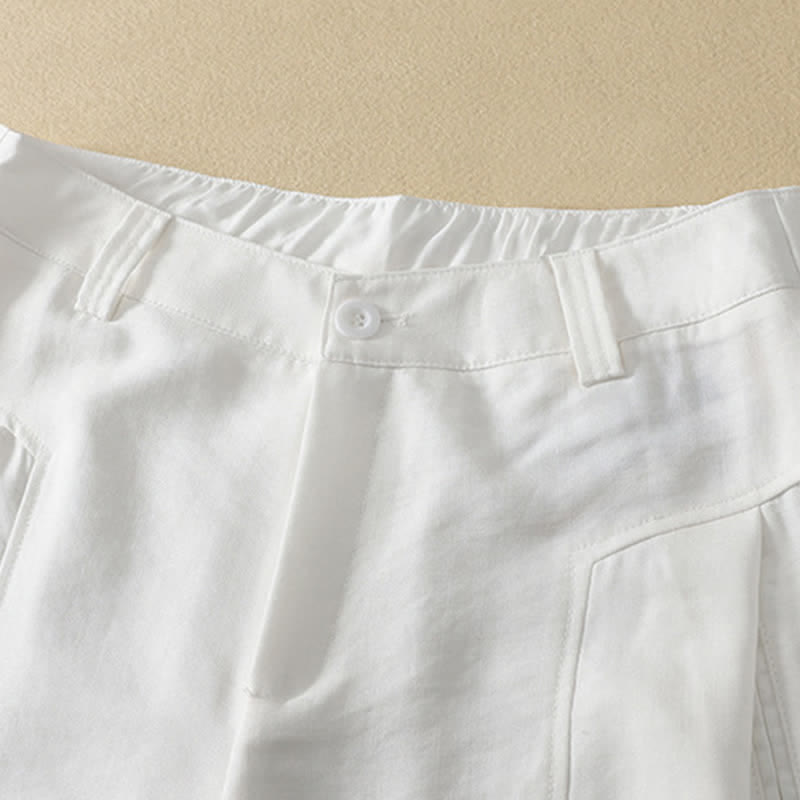 Nimara Ritual Spring Summer Minimalist Elegant Button Zipper Design Solid Cotton Long Pants Women's Straight Leg Pants With Pocket