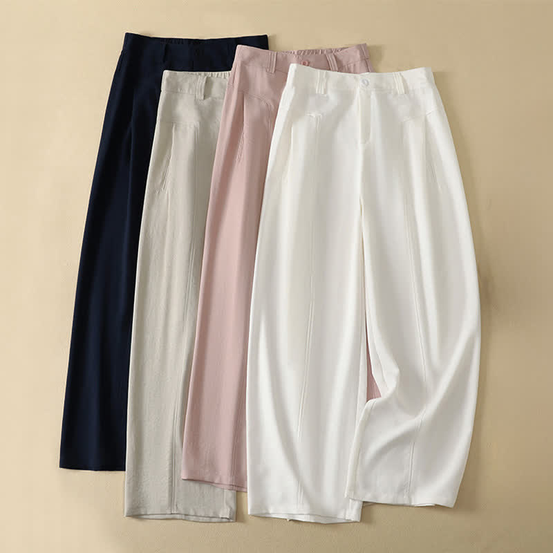 Nimara Ritual Spring Summer Minimalist Elegant Button Zipper Design Solid Cotton Long Pants Women's Straight Leg Pants With Pocket