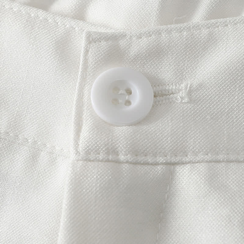 Nimara Ritual Spring Summer Minimalist Elegant Button Zipper Design Solid Cotton Long Pants Women's Straight Leg Pants With Pocket