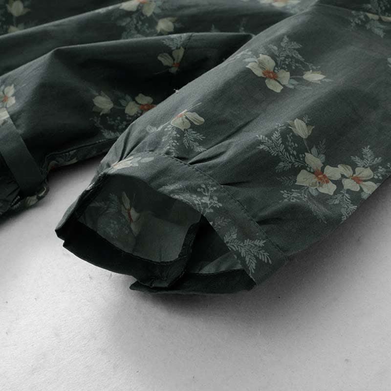 Nimara Ritual Summer Vintage Drawstring Gray Floral Women's Short Sleeve Dresses With Pocket