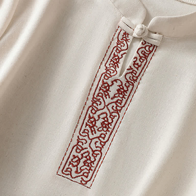 Nimara Ritual Summer Tang Style Frog Button Embroidery Vines Solid Women's Short Sleeve Shirts