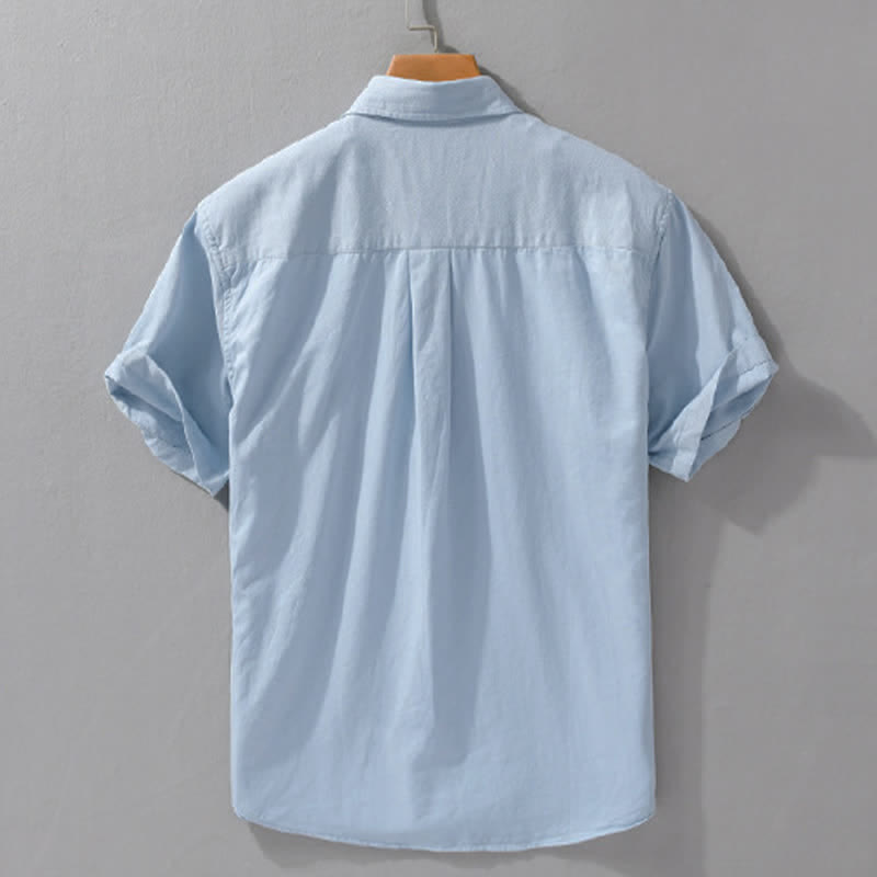 Nimara Ritual Summer Casual Classic Button-Up Solid Cotton Men's Short Sleeve Shirts With Patch Pockets