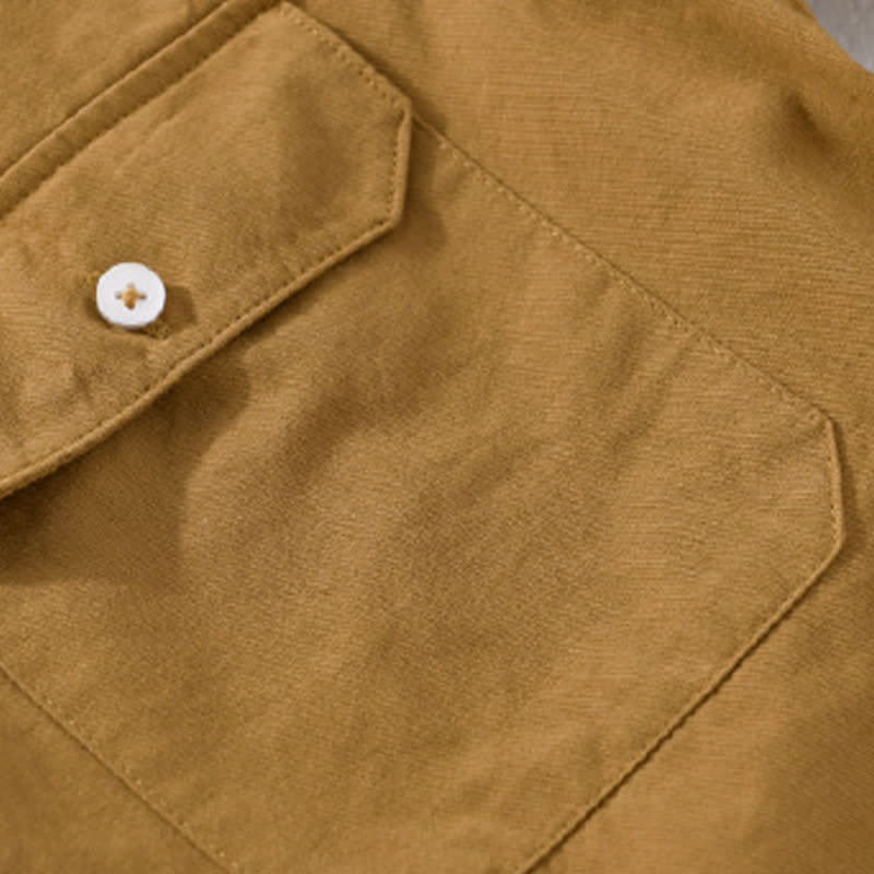 Nimara Ritual Summer Casual Classic Button-Up Solid Cotton Men's Short Sleeve Shirts With Patch Pockets