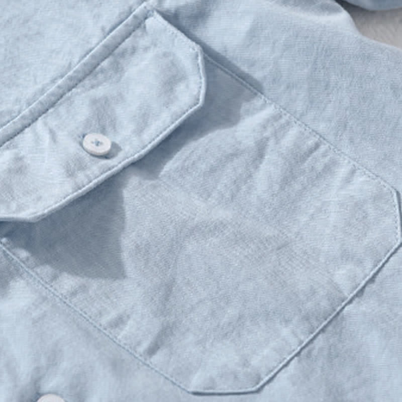 Nimara Ritual Summer Casual Classic Button-Up Solid Cotton Men's Short Sleeve Shirts With Patch Pockets