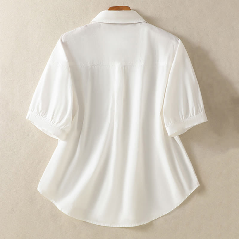 Nimara Ritual Summer Casual Minimalist Button-Up Solid Women's Short Sleeve Shirts With Patch Pocket