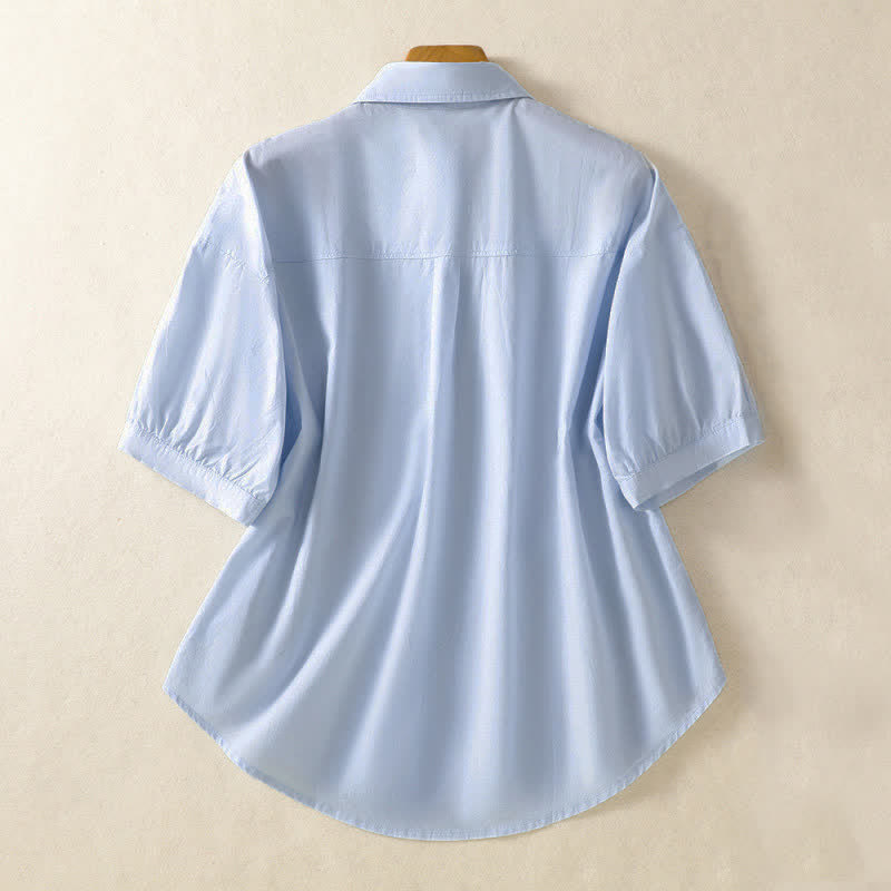 Nimara Ritual Summer Casual Minimalist Button-Up Solid Women's Short Sleeve Shirts With Patch Pocket