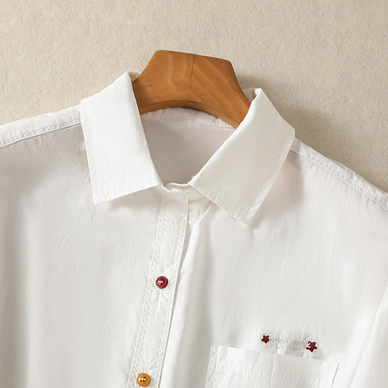 Nimara Ritual Summer Casual Minimalist Button-Up Solid Women's Short Sleeve Shirts With Patch Pocket