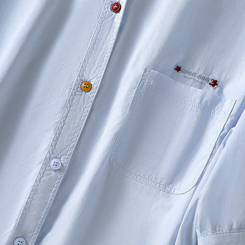 Nimara Ritual Summer Casual Minimalist Button-Up Solid Women's Short Sleeve Shirts With Patch Pocket
