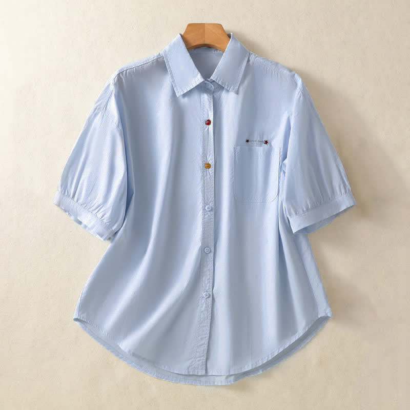 Nimara Ritual Summer Casual Minimalist Button-Up Solid Women's Short Sleeve Shirts With Patch Pocket