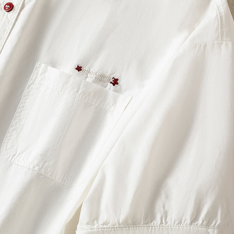 Nimara Ritual Summer Casual Minimalist Button-Up Solid Women's Short Sleeve Shirts With Patch Pocket