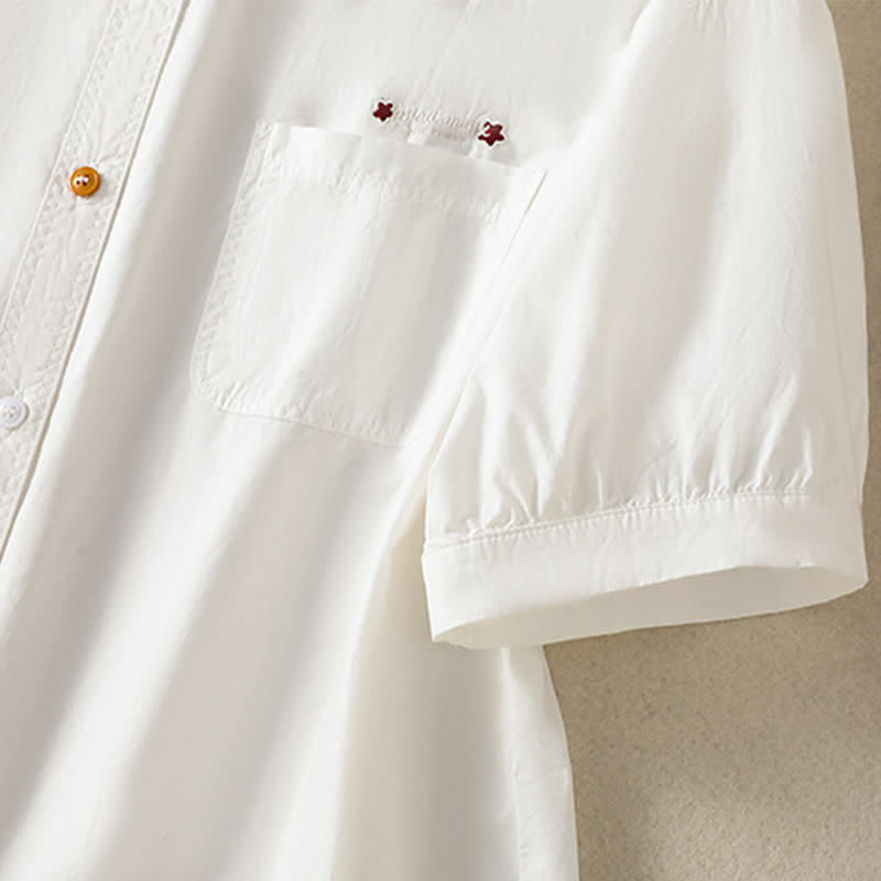 Nimara Ritual Summer Casual Minimalist Button-Up Solid Women's Short Sleeve Shirts With Patch Pocket