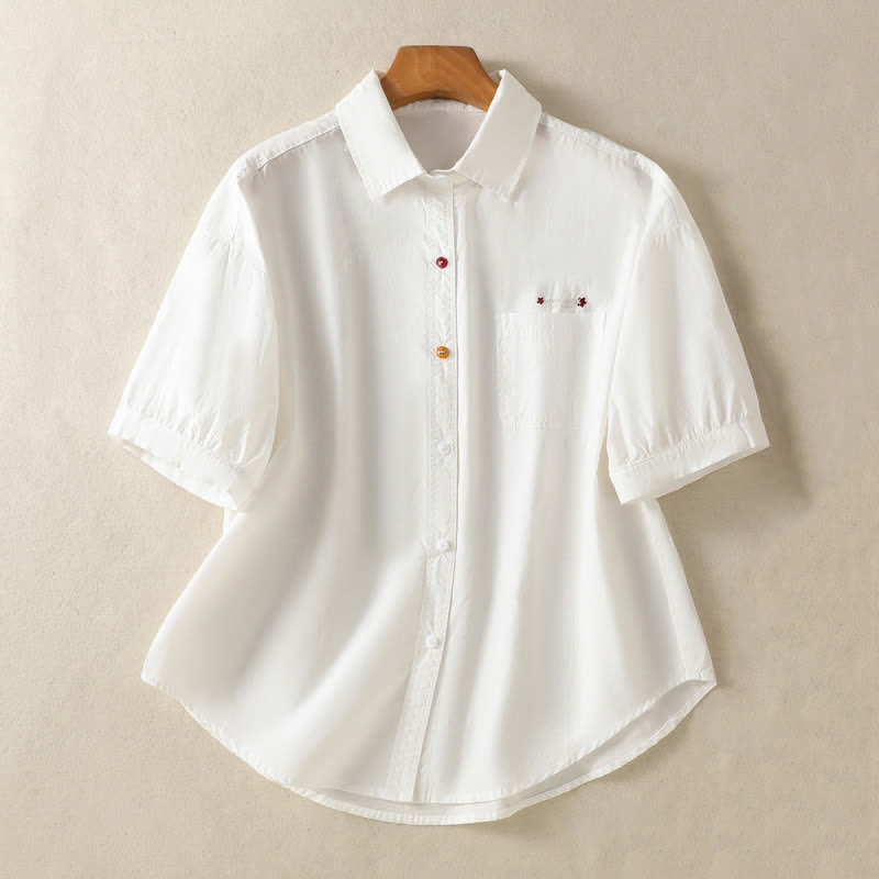 Nimara Ritual Summer Casual Minimalist Button-Up Solid Women's Short Sleeve Shirts With Patch Pocket