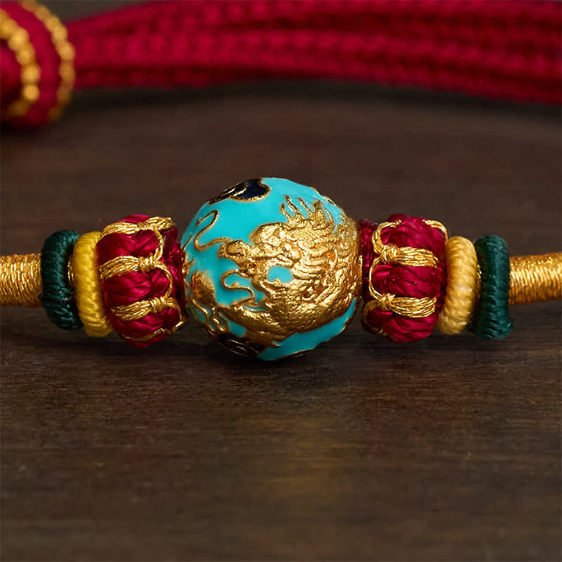 Nimara Ritual Copper Dragon Bead Red String Strength Braided Bracelet