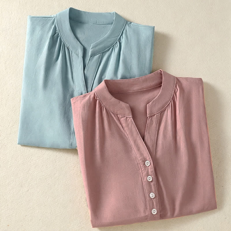 Nimara Ritual Summer Casual Minimalist Button-Up Solid Women's Short Sleeve Shirts