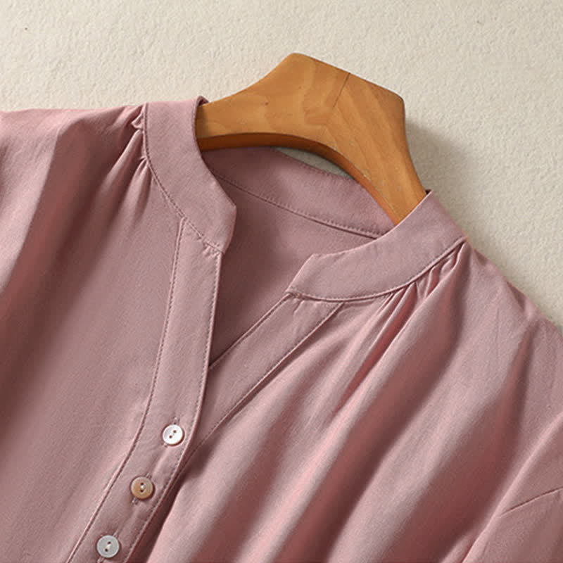 Nimara Ritual Summer Casual Minimalist Button-Up Solid Women's Short Sleeve Shirts