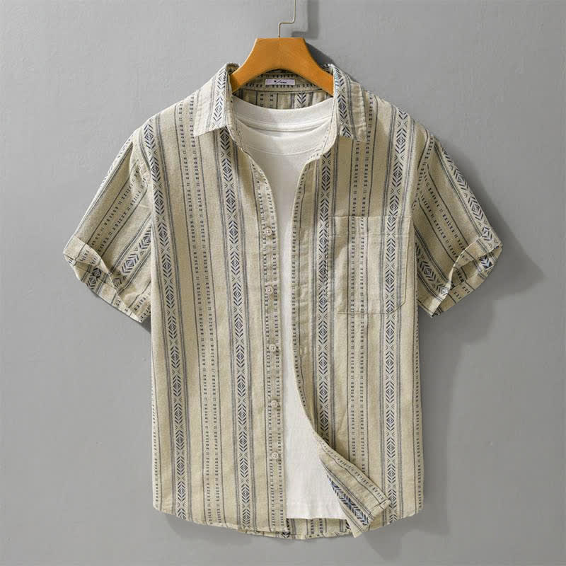 Nimara Ritual Summer Casual Classic Button-Up Striped Men's Short Sleeve Shirts With Patch Pocket