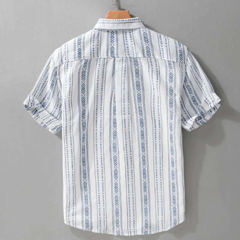 Nimara Ritual Summer Casual Classic Button-Up Striped Men's Short Sleeve Shirts With Patch Pocket
