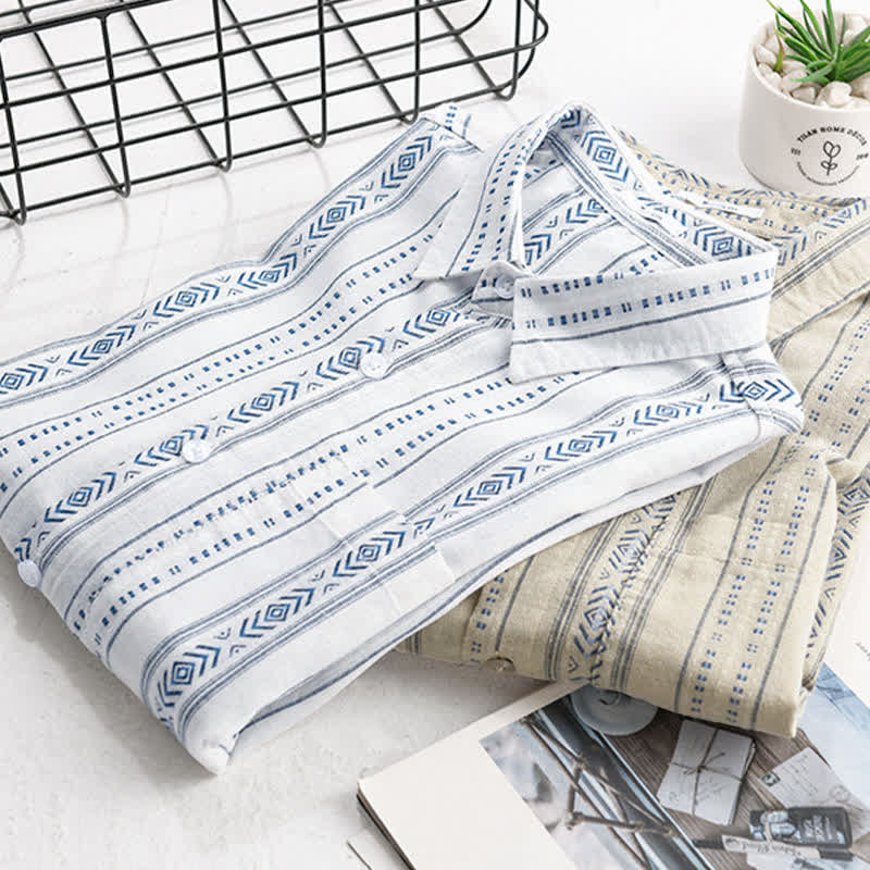 Nimara Ritual Summer Casual Classic Button-Up Striped Men's Short Sleeve Shirts With Patch Pocket