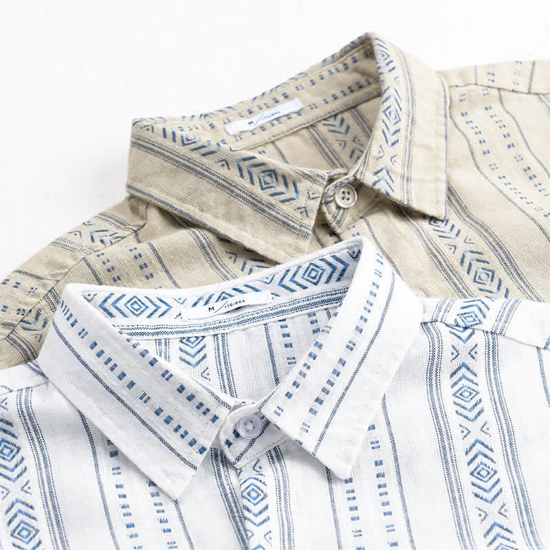 Nimara Ritual Summer Casual Classic Button-Up Striped Men's Short Sleeve Shirts With Patch Pocket