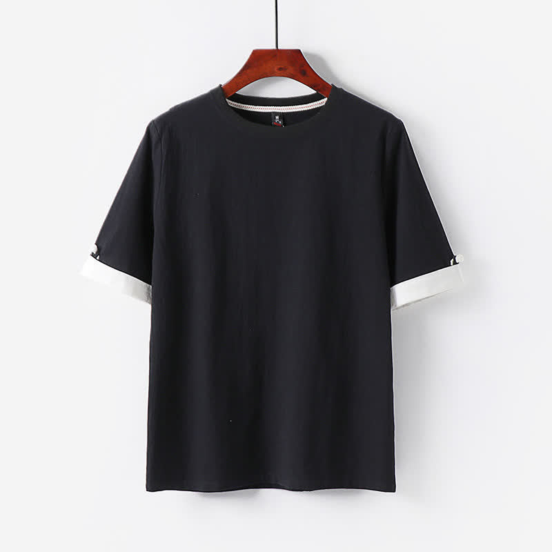 Nimara Ritual Summer Casual Minimalist Button-Up Solid Crew Neck Cotton Men's Short Sleeve T-Shirts