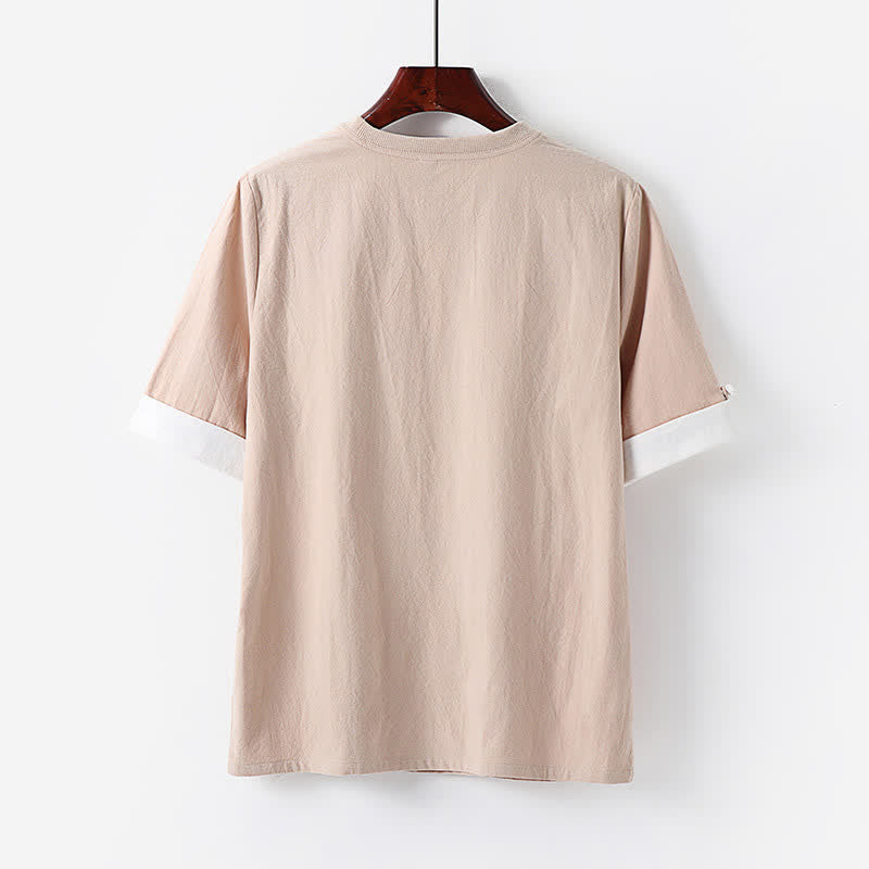 Nimara Ritual Summer Casual Minimalist Button-Up Solid Crew Neck Cotton Men's Short Sleeve T-Shirts