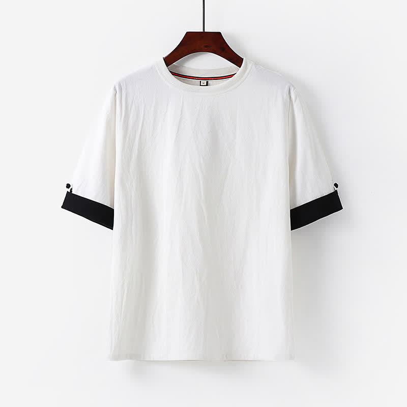 Nimara Ritual Summer Casual Minimalist Button-Up Solid Crew Neck Cotton Men's Short Sleeve T-Shirts