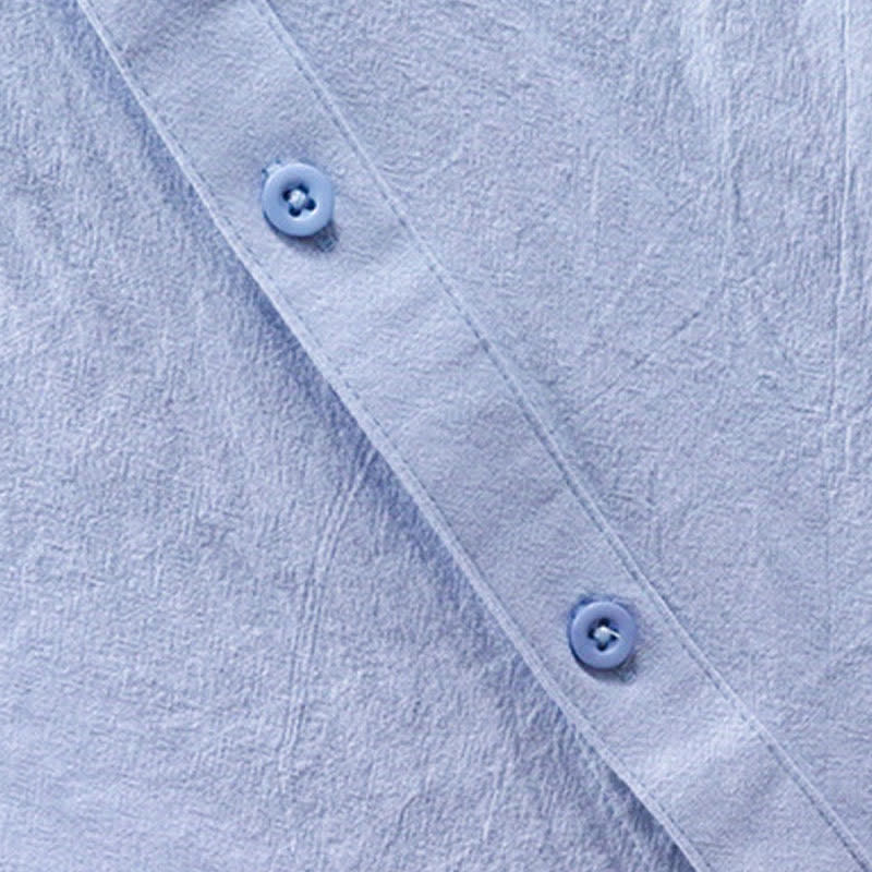 Nimara Ritual Summer Tang Style Casual Mandarin Collar Solid Cotton Men's Short Sleeve Shirts With Patch Pocket