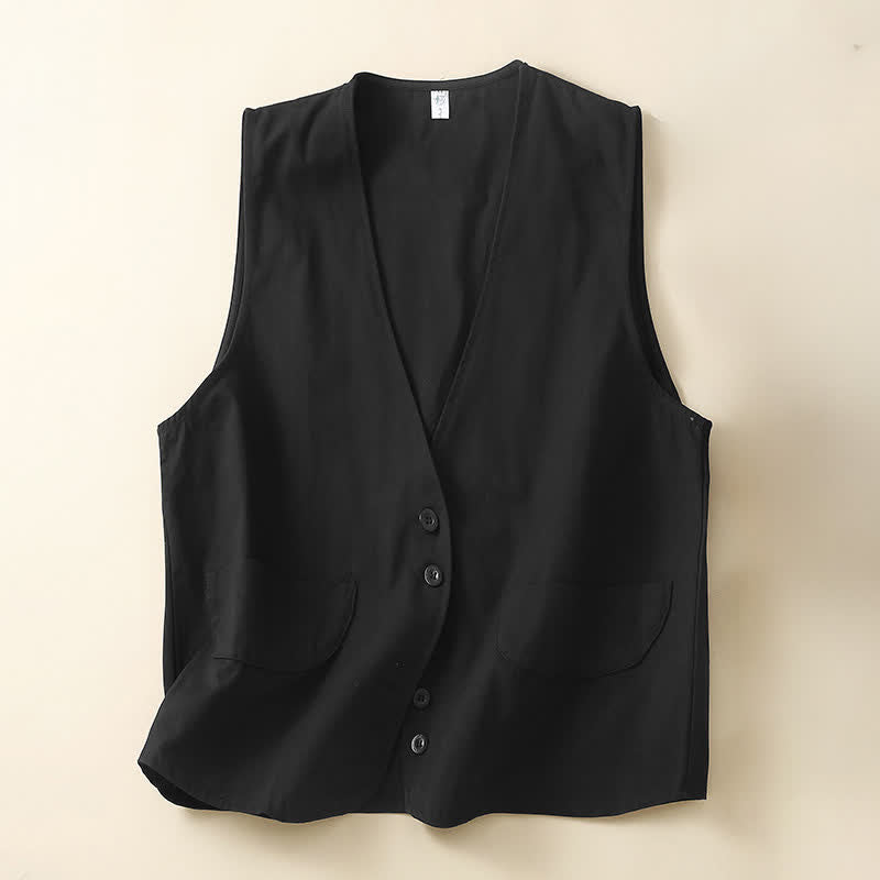Nimara Ritual Summer Casual Minimalist Button-Up Solid Women's Sleeveless Shirts Tank Top With Pocket