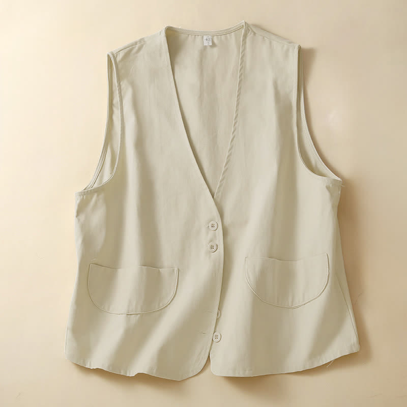Nimara Ritual Summer Casual Minimalist Button-Up Solid Women's Sleeveless Shirts Tank Top With Pocket