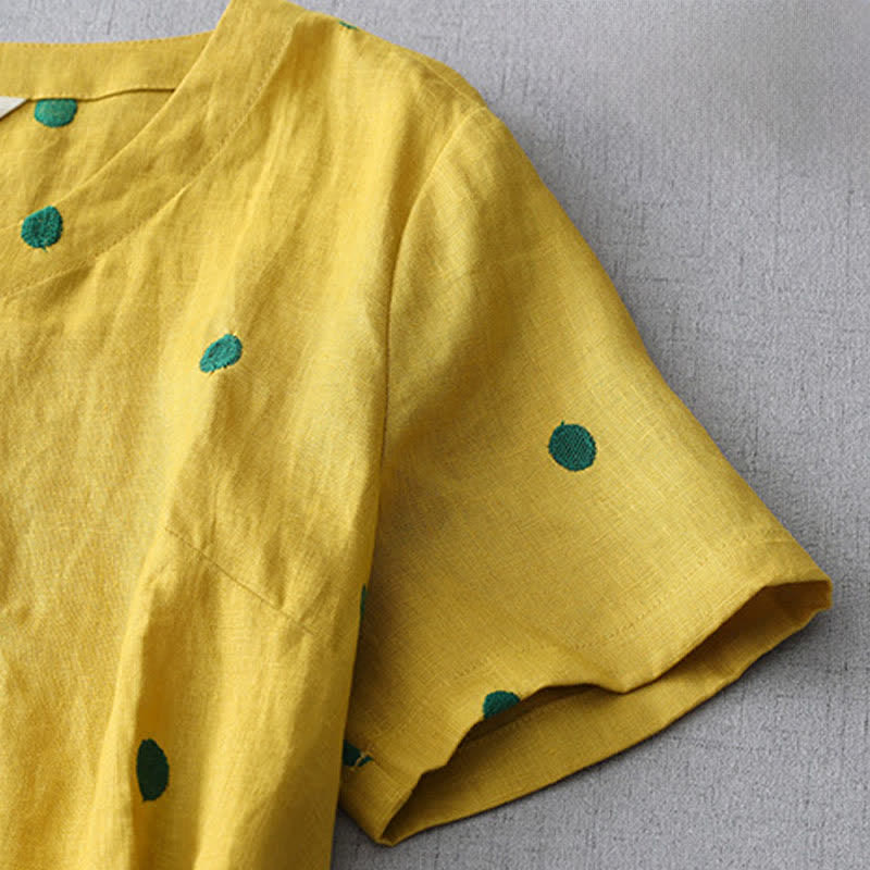 Nimara Ritual Summer Casual Boho Drawstring Abstract Polka Dots Women's Short Sleeve Dress With Pocket