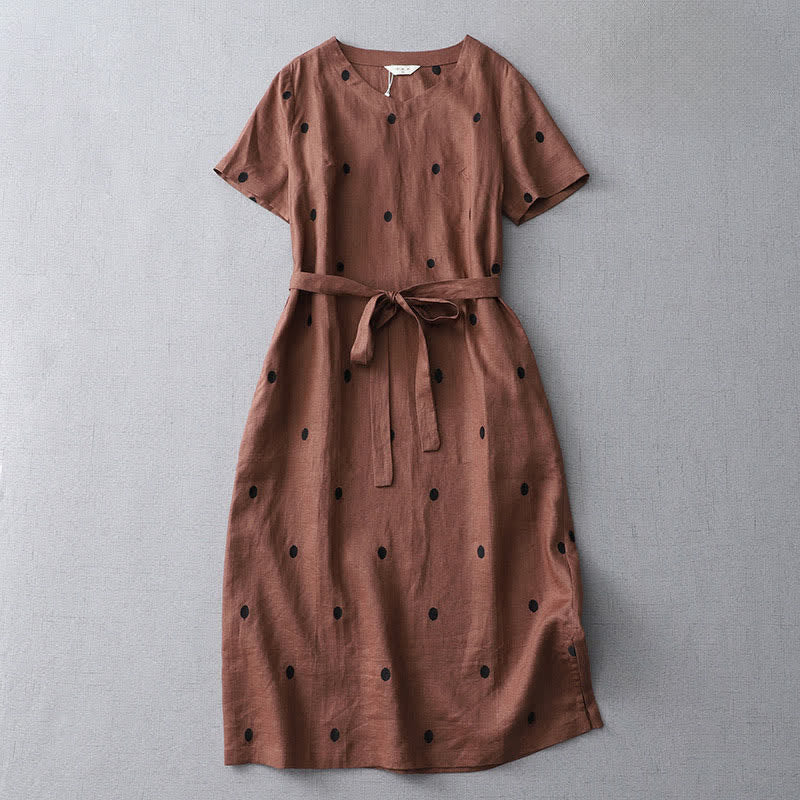 Nimara Ritual Summer Casual Boho Drawstring Abstract Polka Dots Women's Short Sleeve Dress With Pocket