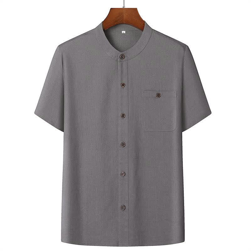 Nimara Ritual Summer Casual Mandarin Collar Solid Short Sleeve Shirt Drawstring Pants Men's Matching Sets With Pockets