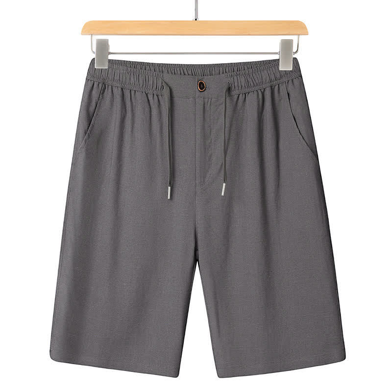 Nimara Ritual Summer Casual Mandarin Collar Solid Short Sleeve Shirt Drawstring Pants Men's Matching Sets With Pockets
