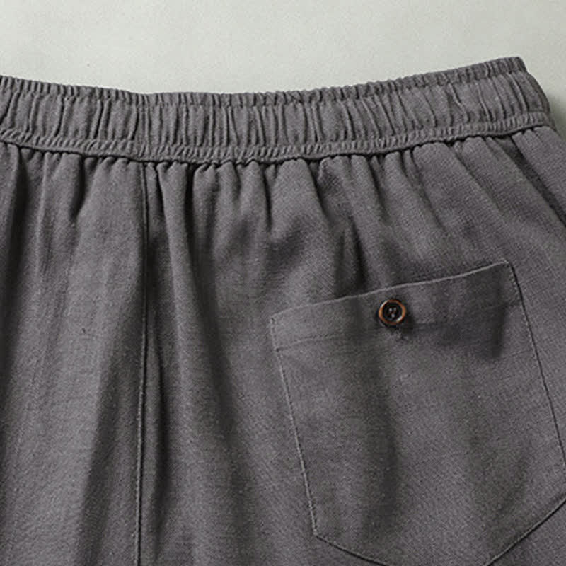 Nimara Ritual Summer Casual Mandarin Collar Solid Short Sleeve Shirt Drawstring Pants Men's Matching Sets With Pockets