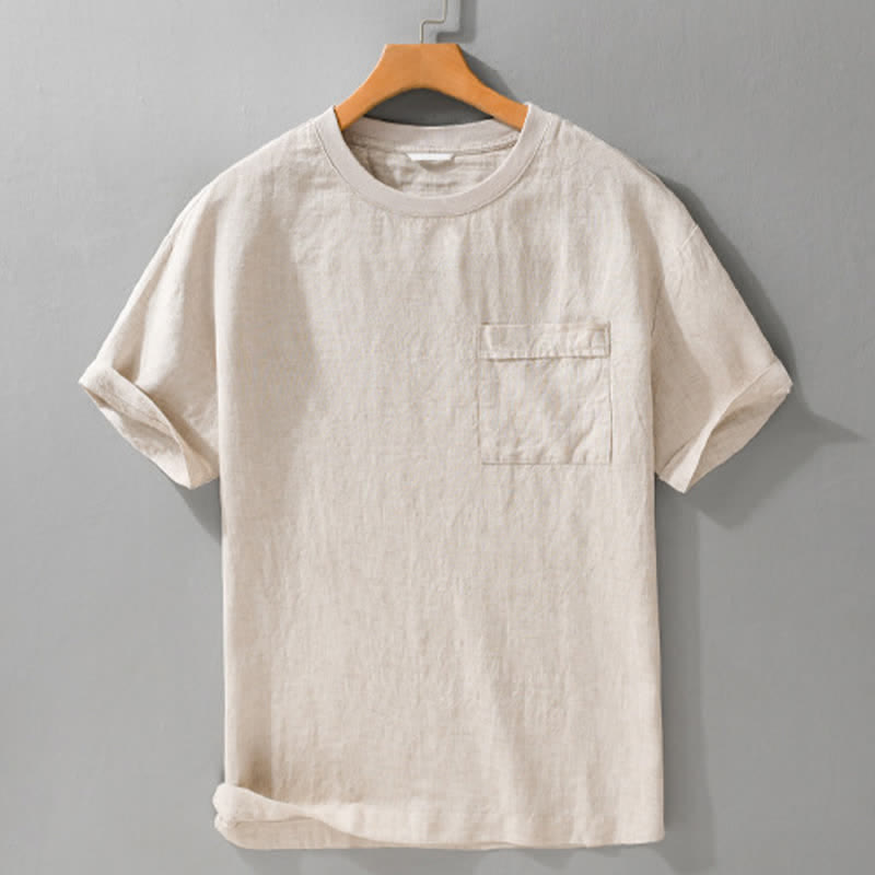 Nimara Ritual Summer Casual Minimalist Solid Men's Short Sleeve T-Shirts With Patch Pocket
